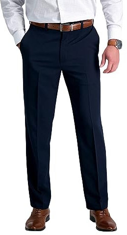 Haggar Men's Cool 18 Hidden Comfort Waist Plain Front Pant,Navy,44x32