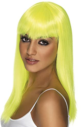 Smiffys Glamourama Perücke, Neon-Gelb, Lang, Glatt mit Pony