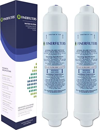 2 x Finerfilters FF-6010PF Fridge Water Filters Compatible with Samsung, LG, Daewoo, GE, Bosch etc. Fridge Using Inline Water Filters