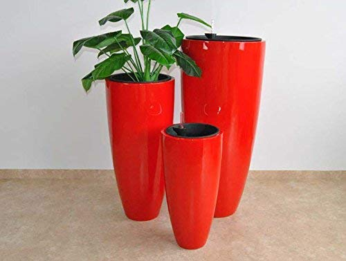 Elegant Einrichten Blumenkübel Fiberglas rund konisch D38xH80cm Hochglanz rot.