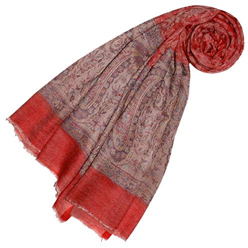 Lorenzo Cana Damen Pashmina Kaschmirschal 100% Kaschmir, 70 cm x 200 cm, Rot Beige Natur jacquardgewebt Paisleymuster Schal Schaltuch Kaschmirtuch Kaschmirpashmina