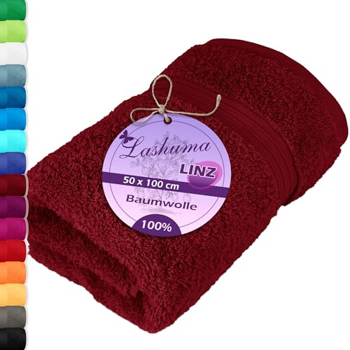 Lashuma saugstarkes Frotteehandtuch Rot - Rubin, Linz Gesichtstuch aus 100% Baumwolle 50x100 cm