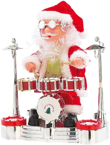 infactory Weihnachtsartikel: Singender Schlagzeuger-Weihnachtsmann mit LED-Lichtershow (Trommelnder Weihnachtsmann, Santa