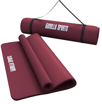 GORILLA SPORTS® Yogamatte - 190x60x1,5 cm oder 190x100x1,5 cm, mit Tragegurt, Phthalatfrei, Rutschfest, Farbwahl - Gymnastikmatte, Fitnessmatte, Sportmatte, Trainingsmatte, Übungsmatte Dunkelrot