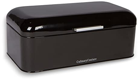 Culinary Couture Extra große schwarze Brotbox für Küchenarbeitsplatte – für 2 Brotlaibe – 41,9 x 22,9 x 16,5 cm – Edelstahl Vintage Brotboxen für Küchentheken
