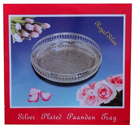 Royal Silver Vassoio rotondo elegante in stile Paandan, placcato argento, 23 cm, per casa, cucina, ristorante, sala da pranzo, ecc