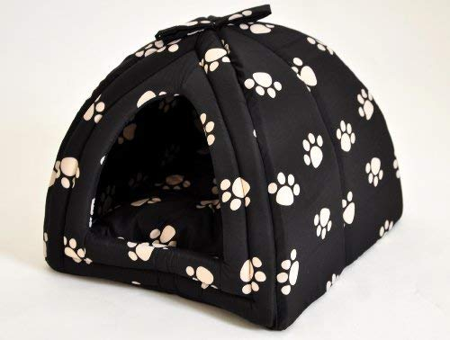 nanook Hundehöhle Katzenhöhle Kuschelhöhle schwarz Pfotendesign Indoor kuschelig waschbar