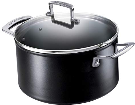 Le Creuset Olla de aluminio antiadherente con tapa, Ø 18 cm, libre de PFOA, para todas las fuentes de calor, incluso la inducción, antracita/plateado