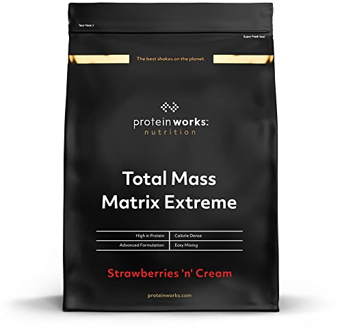 THE PROTEIN WORKS Total Mass Matrix Extreme Protéine en Poudre | Fraise à la Crème | Gain de Masse | Gain de Poids Hypercalorique | Avec Glutamine, Créatine et Vitamines | THE PROTEIN WORKS | 1.325kg