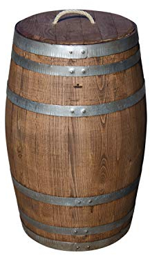150 Liter Holzfass, neues Fass, Weinfass aus Kastanienholz geöffnet als Regenfass, Regentonne (Fass palisanderfarben mit Deckel)