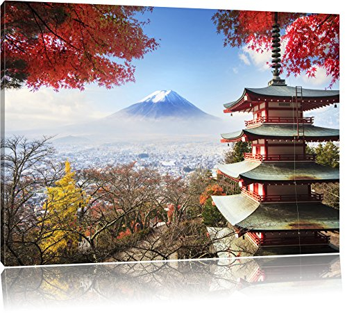 Pixxprint Japanischer Tempel im Herbst, Größe: 100x70cm, Leinwandbild, fertig gespannt, Wandbild, Dekoration, Kunstdruck, kein Poster