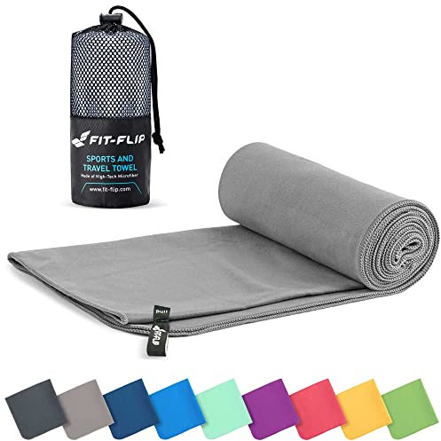Fit-Flip Mikrofaser Handtuch - kompakte Microfaser Handtücher - ideal als Sporthandtuch, Reisehandtuch, Strandtuch - schnelltrocknend und leicht - Badetuch groß (80x160cm, Grau)