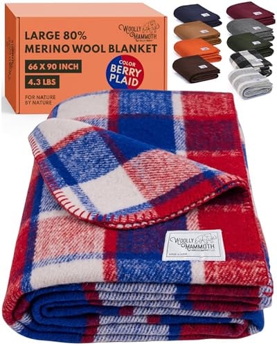 Woolly Mammoth Woolen Company Limited Edition Farmhouse Kollektion Freedom Wolldecke 66 x 90 Rot/Navy/Creme Plaid