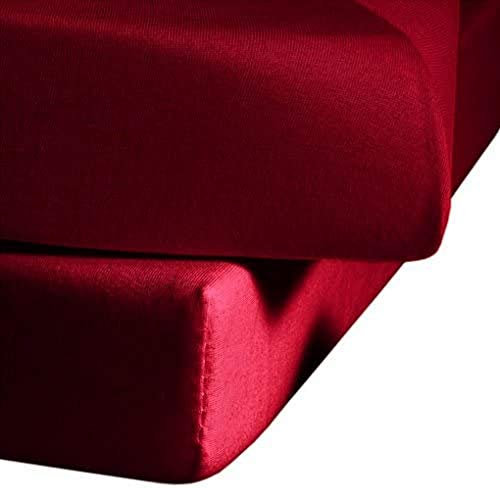 fleuresse Jenny C klassisches Jersey-Spannlaken, 100% Baumwolle, mit praktischem Rundumgummi, Fb. Bordeaux-Rot, Größe 100 x 220 cm, auch passend für 90 x 200