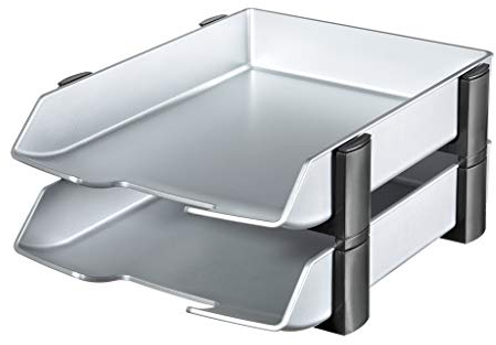 HAN Briefablagen-Set Wave Exclusiv, Bürobedarf, Ablagefächer, Büromaterial, Briefkorb, Dokumentenablage, mit 2 Briefablagen, exklusiv lackiert, 2742-77, Silber