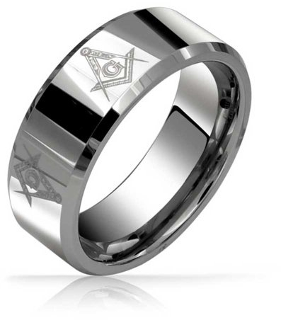 Bling Jewelry Quadrat & Zirkel Freimaurer Freimaurerischer Titan Ehering für Männer Polierte Silberfarbe Komfort-Passform 8MM