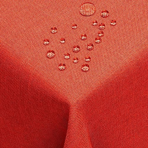 Leinen Optik Tischdecke Tischtuch Tafeldecke Leinendecke Abwaschbar Wasserabweisend Eckig 160 x 360 cm Orange Fleckschutz Pflegeleicht mit Saumrand Leinentuch