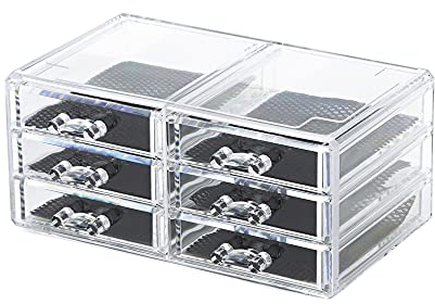 Compactor RAN6044 Make-up- und Schmuck-Aufbewahrungsbox mit 6 Schubladen, transparent, Polystyrol und Stoff, 23,8 x 15 x Höhe 11 cm