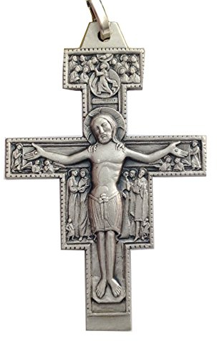 I G J Sankt Damiano Kreuz aus massivem 925er Silber, Stoff, Kein Edelstein