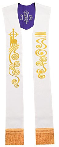 BLESSUME Kirche Stola Priester Masse Umkehrbare Gestickte Stola (Weiß & Lila #3)