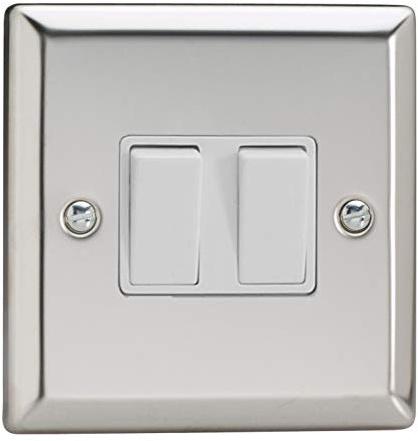 Varilight 2-Gang (10A Intermediate Switch + 10A 1- or 2-Way Rocker Switch) Mirror Chrome XC71W
