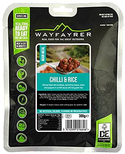 Wayfayrer Chilli & Rice 300g Ready to Eat, Hot or Cold, Meal Pouch Recommended for Duke of Edinburgh's Award Expeditions, Camping, Hiking, Fishing and Outdoor Adventures