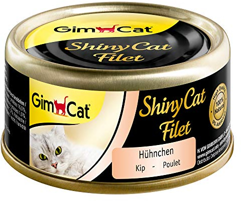GimCat ShinyCat Filet Hühnchen - Katzenfutter mit saftigem Filet ohne Zuckerzusatz für ausgewachsene Katzen - 48 Dosen (48 x 70 g)