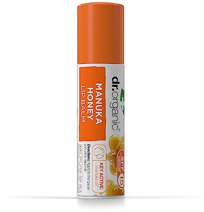 Dr Organic Manuka Honey Lip Balm, Moisturising, SPF 15, Mens, Womens, Natural, Vegetarian, Cruelty-Free, Paraben & SLS-Free, Recycled & Recyclable, Organic, 5.7ml, Packaging may vary