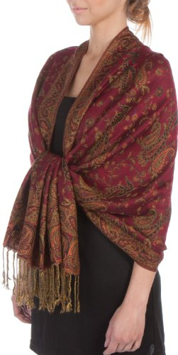 Sakkas Doppelschichtiger Jacquard Paisley Pashmina Schal/Wickel/Stola, Burgunder, Einheitsgröße