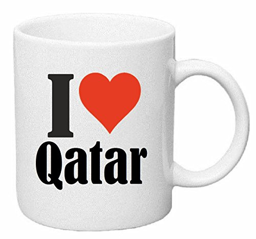 Reifen-Markt I Love Qatar Keramik Kaffeebecher 330 ml, weiß Teetasse Spülmaschinenfest mikrowellengeeignet Geschenkidee, Motiv 149053