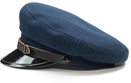 Sterkowski Maciejowka Model 1 Mütze | Wolle Schirmmütze für Herren und Frauen | Elbsegler Chauffeur Kapitänsmütze Fischermütze Schaffner Fiddler Seefahrer Sailor Hat Lokführer Dunkelblau 57 cm