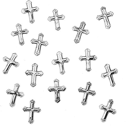 150 Stk Deko Kreuze Folien Konfetti in Gold oder Silber Streuteile Scrapbooking Tischdeko Streudeko Taufe (Silber)