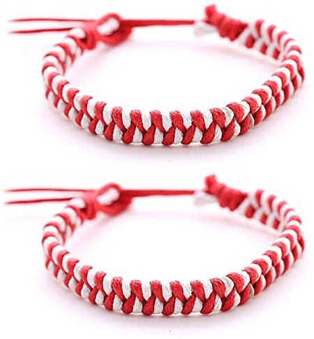 DonDon 2 braccialetti dell'amicizia colorati unisex - Rosso-Bianco