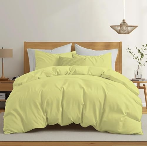 Rohi Easy Care plain King Size Duvet Cover set – Soft & Breathable Lemon Bedding Set – Button Closure – Anti Allergy Quilt Cover Set with Pillowcases (King, Lemon)
