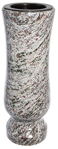 Afterglow Stilvolle Grabvase aus echtem Granit Orion hell Höhe 27 cm/Ø 11 cm Grabschmuck wetterfest frostsicher Granitvase mit Kunststoffeinsatz Friedhofsvase