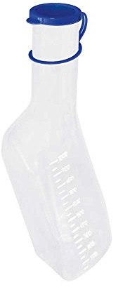 Urinflasche Männer, eckig, autoklavierbar, durchscheinend, blauer Deckel, 1 Liter