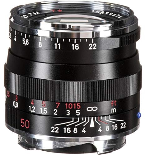 ZEISS Ikon Planar T* ZM 2/50 Standard-Kameraobjektiv für Leica M-Mount Entfernungsmesser-Kameras, Schwarz