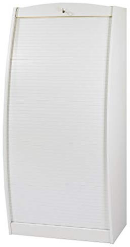 SIMMOB Computerschrank Platzsparender PC-Schrank mit Rollladen, weiß, geschwungene Holzform, abschließbar, 171,5 x 106,9 x 59,3 cm