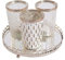 Jinfa Juego de 3 Portavelas Decorativos candeleros en Vidrio con 1 Bandeja Espejo Redonda | Blanco Antiguo