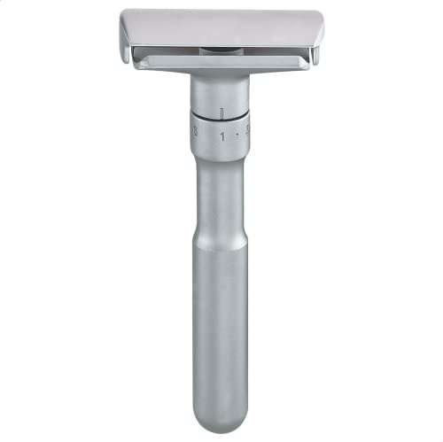 MERKUR Rasierhobel Futur 700 | Designklassiker Mattchrom | Zweiteiliger Rasierer mit geradem Schnitt | Ideal für Nassrasur | Zinkdruckguss | Messing Griffstück | Made in Germany