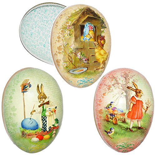 alles-meine.de GmbH Füll - Pappei 15 cm - Vintage & Nostalgie Hasen - Osterei/Ei zum befüllen - Deko Pappe Papp Pappeier Dekoei Pappostereier Füllen - Osterdeko - Ostern / ..