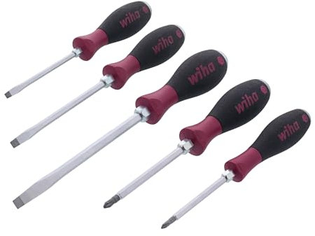 Wiha 53390 Screwdrivers, Slotted and Phillips, Extra Heavy Duty, Non-Slip Grip, 5 Piece