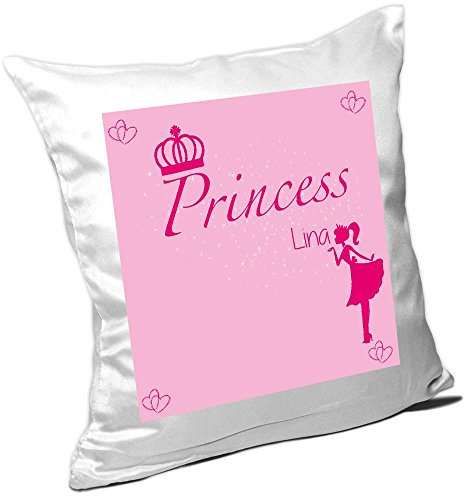Eurofoto Kissen mit Namen Lina und süßem Prinzessin-Motiv für Mädchen - Namenskissen personalisiert - Kuschelkissen - Schmusekissen