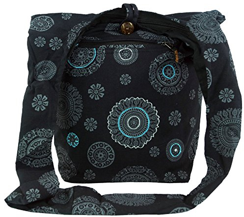 GURU SHOP Sadhu Bag, Goa Tasche, Schulterbeutel - Schwarz, Unisex - Erwachsene, Baumwolle, 35x35x25 cm