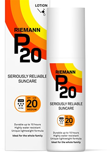 Riemann P20 Once a day Sunscreen SPF20 Cream/Lotion 100ml. Non greasy, hydrating, absorbs fast & long lasting, 5 star UVA & UVB, protection up to 10hrs, water resistant. No fragrance, all day long.