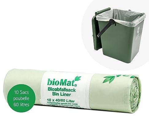 bioMat Compostable 40l Wheelie Bin Liners, 10 Bin Liners for Organic Waste and Residual Waste Bins, Made in Germany, Premium Quality, Climate Neutral