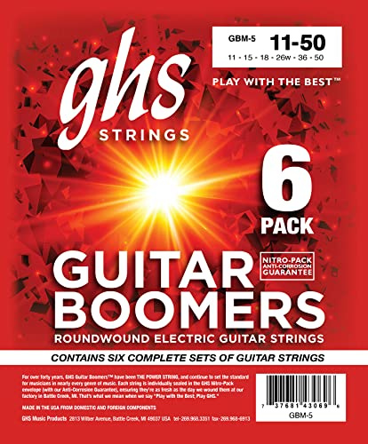 GHS Guitar Boomers - GBM - Electric Guitar String Set, Medium, .011-.050, 6-Pack