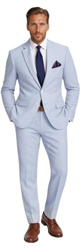 Emigre 34R Men's 100% Cotton Blue Striped Seersucker Suit