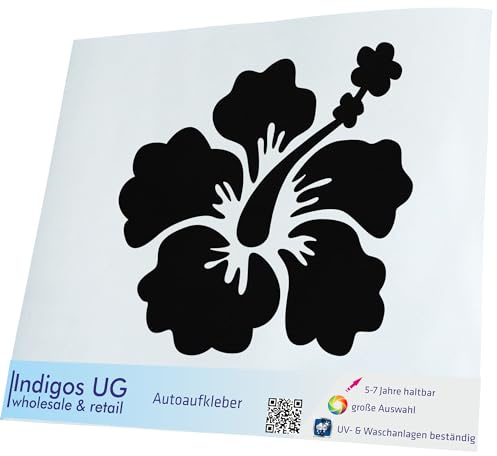 INDIGOS UG Auto Aufkleber Auto - 120x110 mm - Hibiskus Blüte schwarz - Selbstklebender Sticker für Auto, Fenster, Bus oder LKW