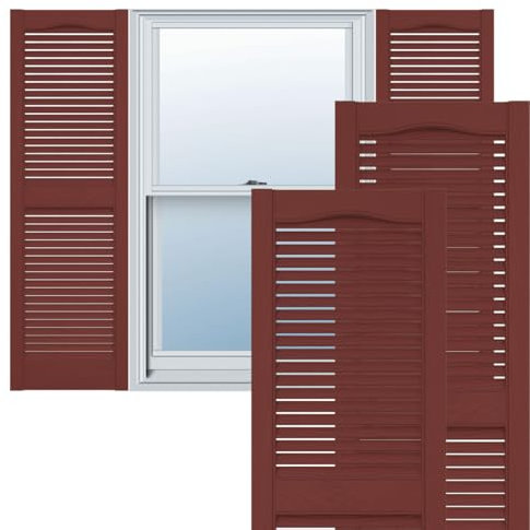 Lifetime Vinyl LL1S12X03100RD Standard Cathedral Top Center Mullion, Open Louver Vinyl Shutters, w/Installation Shutter-Lok's & Matching Screws (Per Pair), 12W x 31H, Burgundy Red